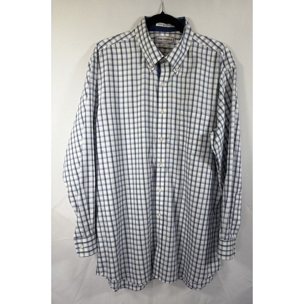 Paul Fredrick shirt size 17 1/2-34 slim fit long sleeves button up check